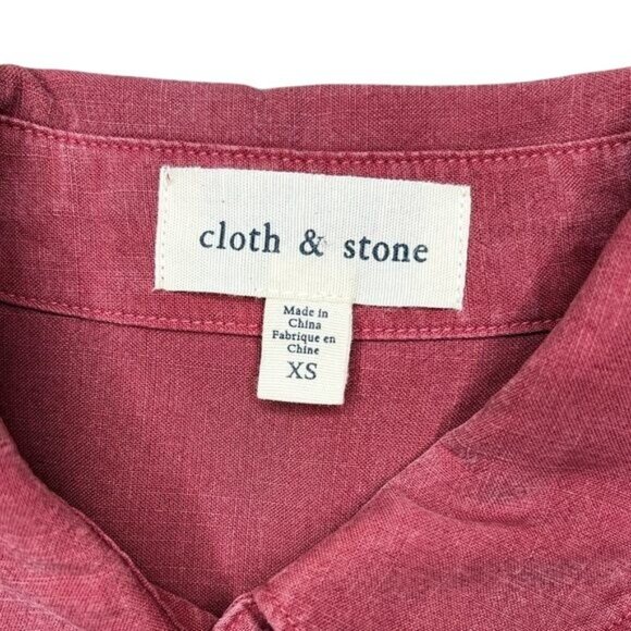 Anthropologie Cloth & Stone Womens Rose Button-Up Peplum Shirt W/Frayed Hem XS - Picture 10 of 14